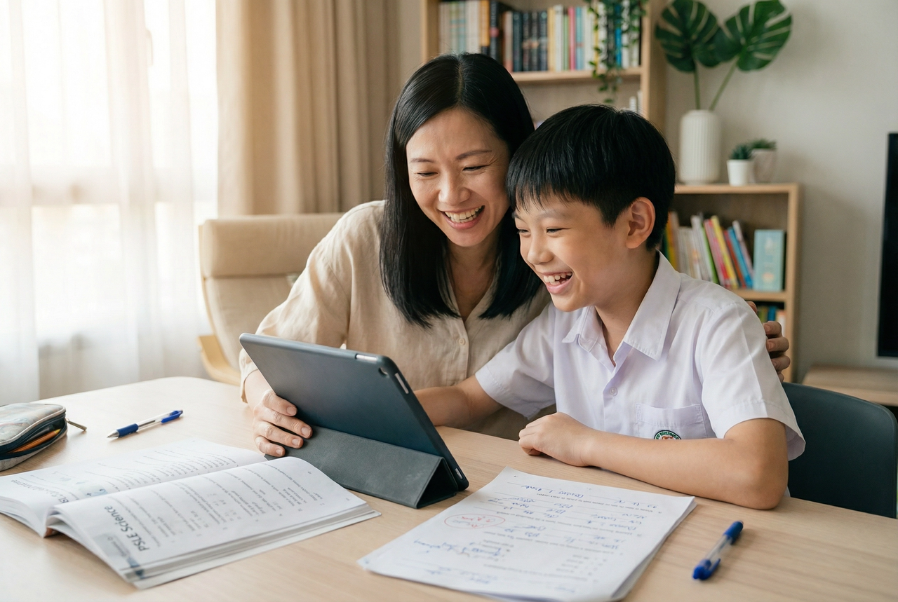 Parent and child studying PSLE Science together