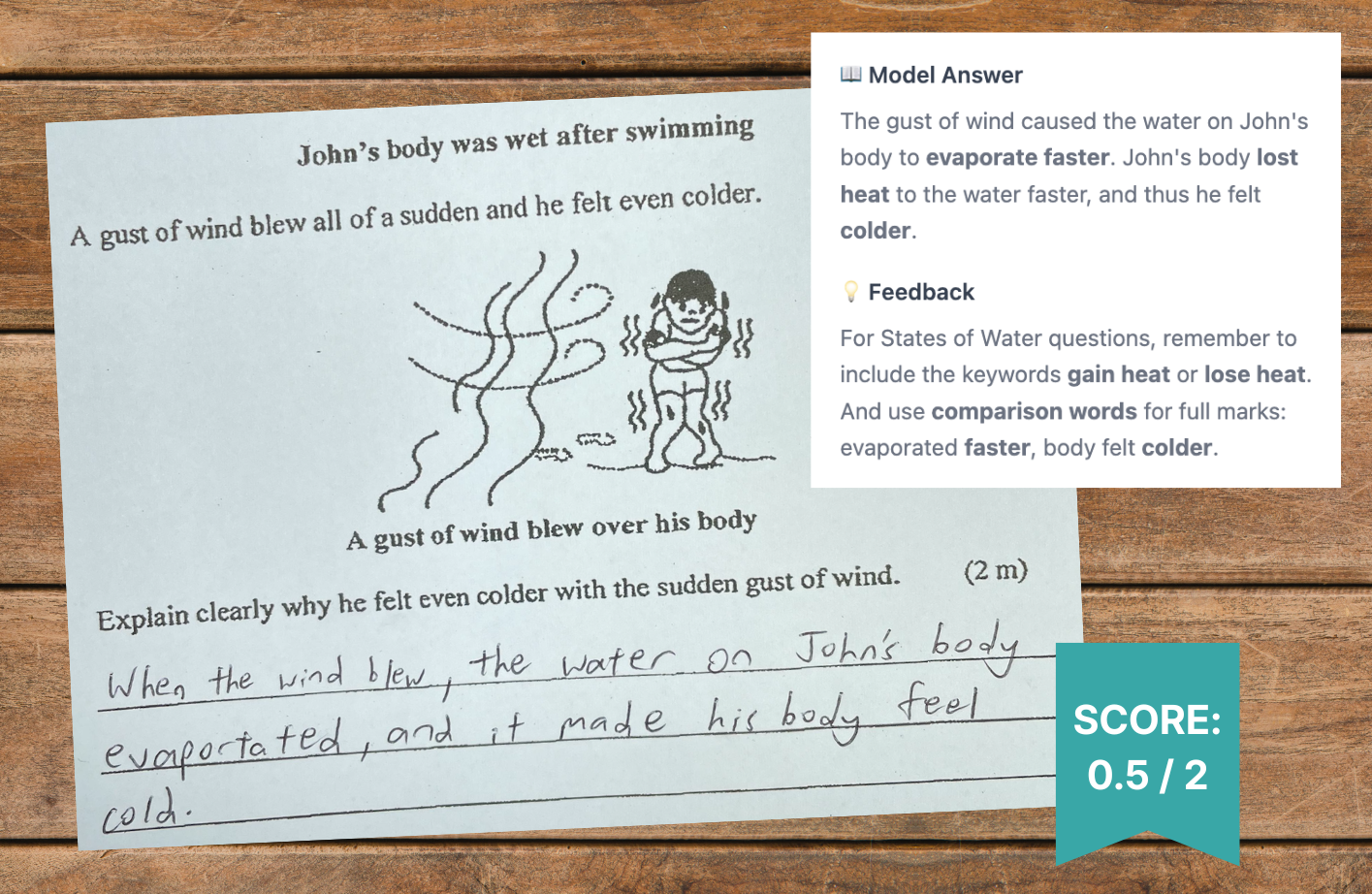 AI coaching feedback on a student's PSLE Science answer