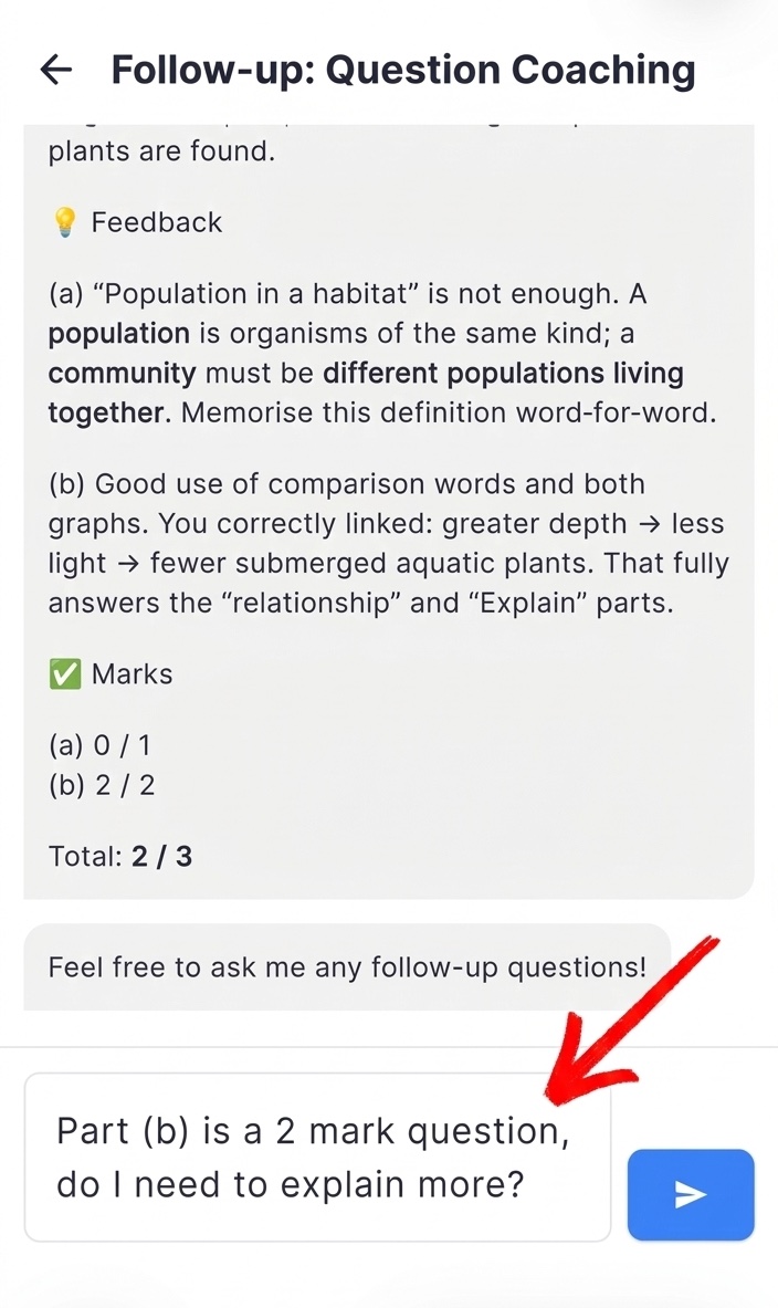 Follow-up questions to clarify model answers and feedback